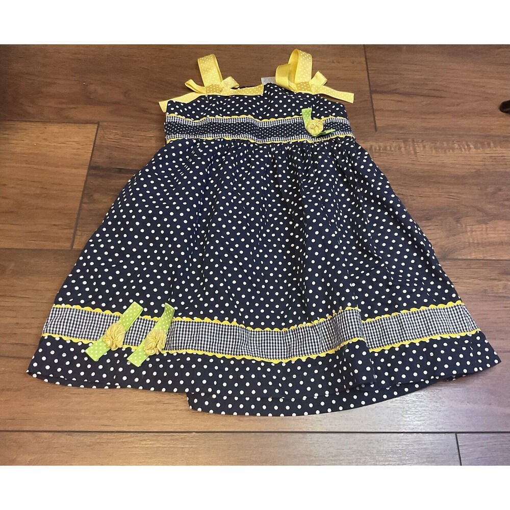 Blueber Girls Dress Size 4T Toddler Yellow Blue Poka Dots Sun Dress